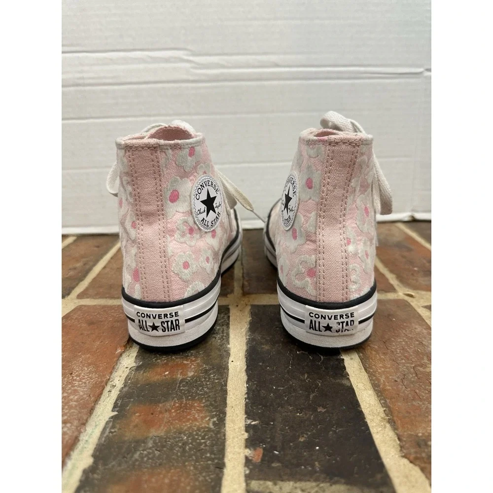Converse Youth All Star Platform Sneakers High Top Pink White Flower Girls 4